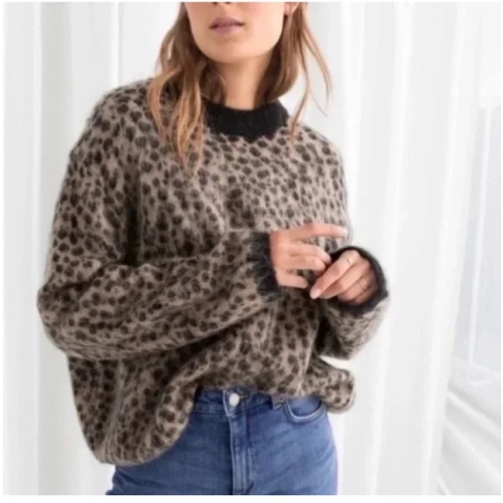 & Other stories leopard fuzzy wool blend knit sweater